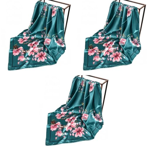 PALAY® Head Scarf for Women Stylish Satin Silk-feel Comfy Green Print Hair Wrapping 35in Square Pillow Cover 3PCS PALAY® Head Scarf for Women Stylish Satin Silk-feel Comfy Green Print Hair Wrapping 35in Square Pillow Cover 3PCS